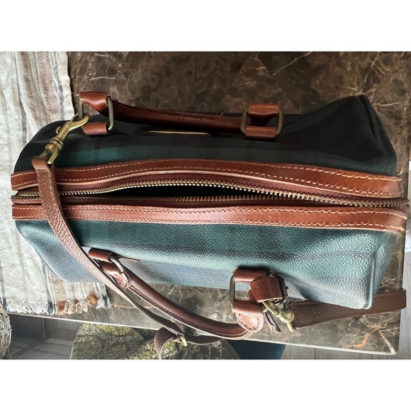 Polo Ralph Lauren Plaid Satchel Bag Leather Trim Crossbody Top Handle - Picture 7 of 10